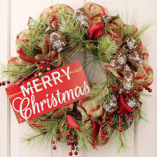 Red Merry Christmas Wooden Sign - 12.5" x 6", Red and White, Vintage Christmas Home Decor, Kitchen, Yard, Front Door Decoration, Patio, Classroom, Office, Daycare, Christmas Tree Lot