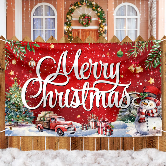 Large Christmas Banner Decorations Red Flag Outdoor 72x44 Inch, Merry Christmas Gifts for Indoor Home House Decor Party Supplies, Yard Sign Background for Photography