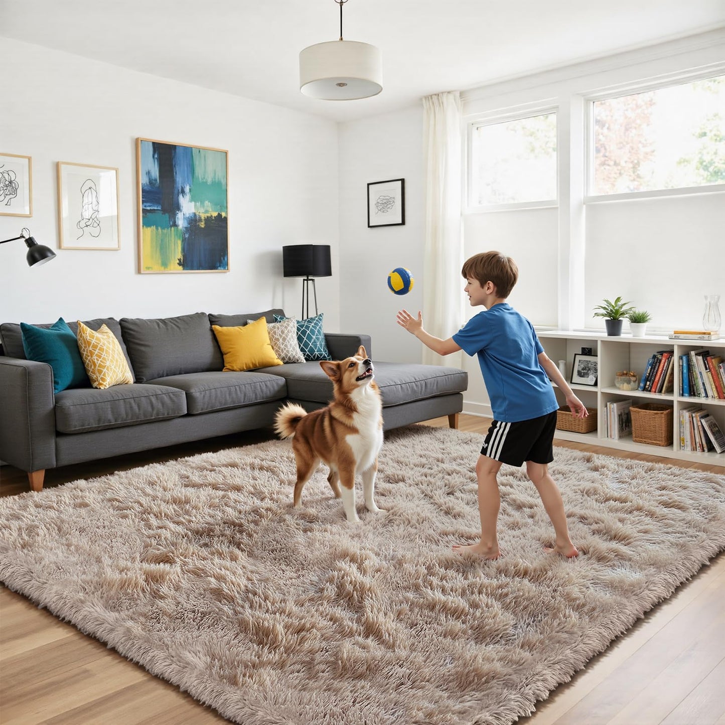 Fluffy Rug Shag Area Rug, Beige 2x4 Area Rugs for Bedroom, Small Bedside Rug, Soft Fluffy Shag Entryway Throw Rugs for Living Room Bedroom Kids Room Home Decor