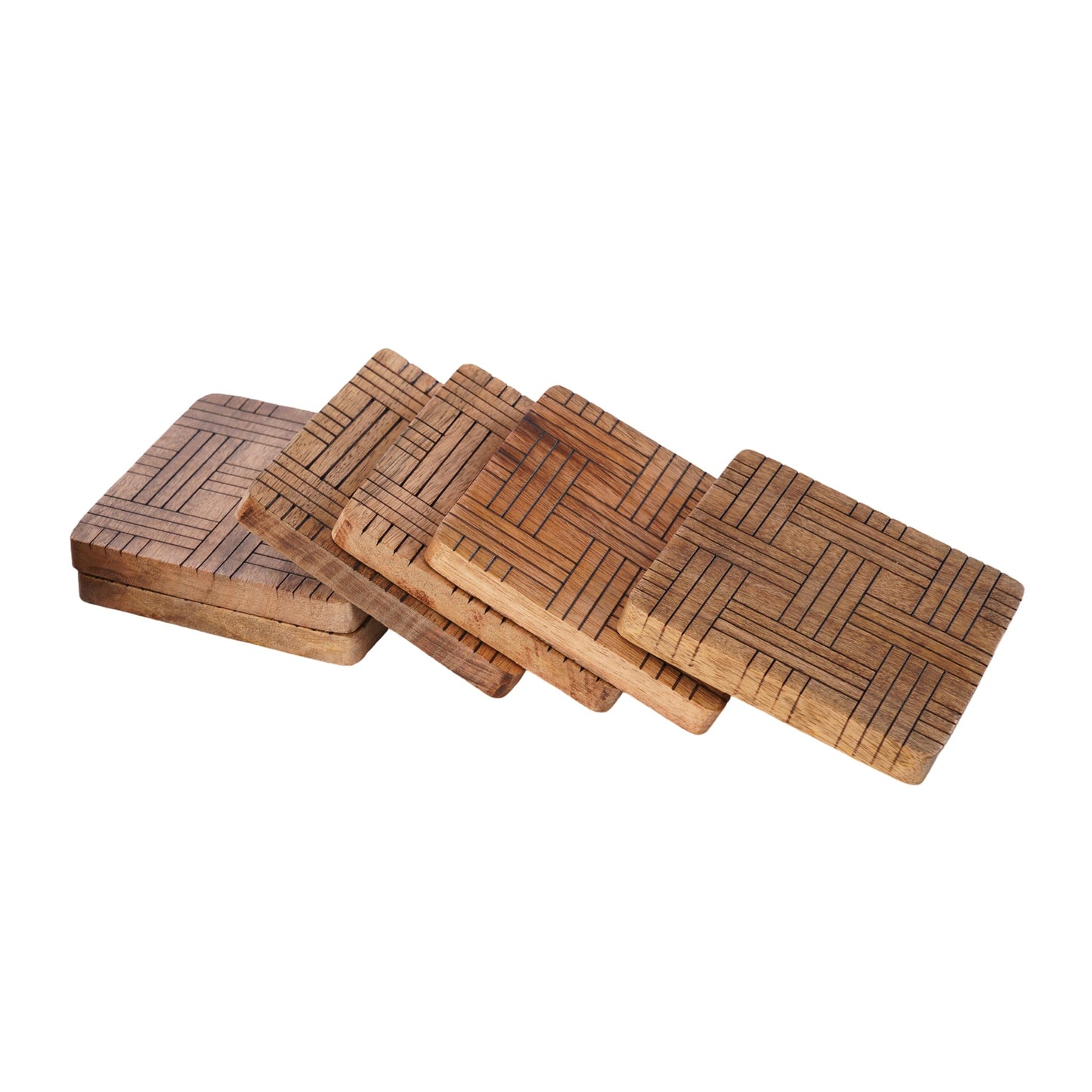 Set of 6 Wood Coasters - Natural Mango Wooden Coasters for Drinks, Beverages, Wine Glasses & Bar Glasses - Rustic & Durable Drink Coasters - Coaster Set for Home, Kitchen, Dining, Bar Decor