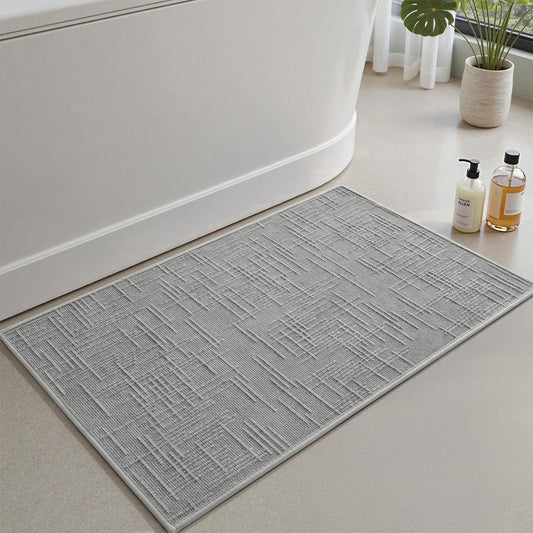 AMOAMI Bath Mat Non Slip Super Absorbent Quick Dry Bath Mats for Bathroom Floor Rubber Backing Washable Bathroom Rugs Modern Woven Jacquard Mat, Beside Tub Bath Rugs, 17" x 24", LightGrey