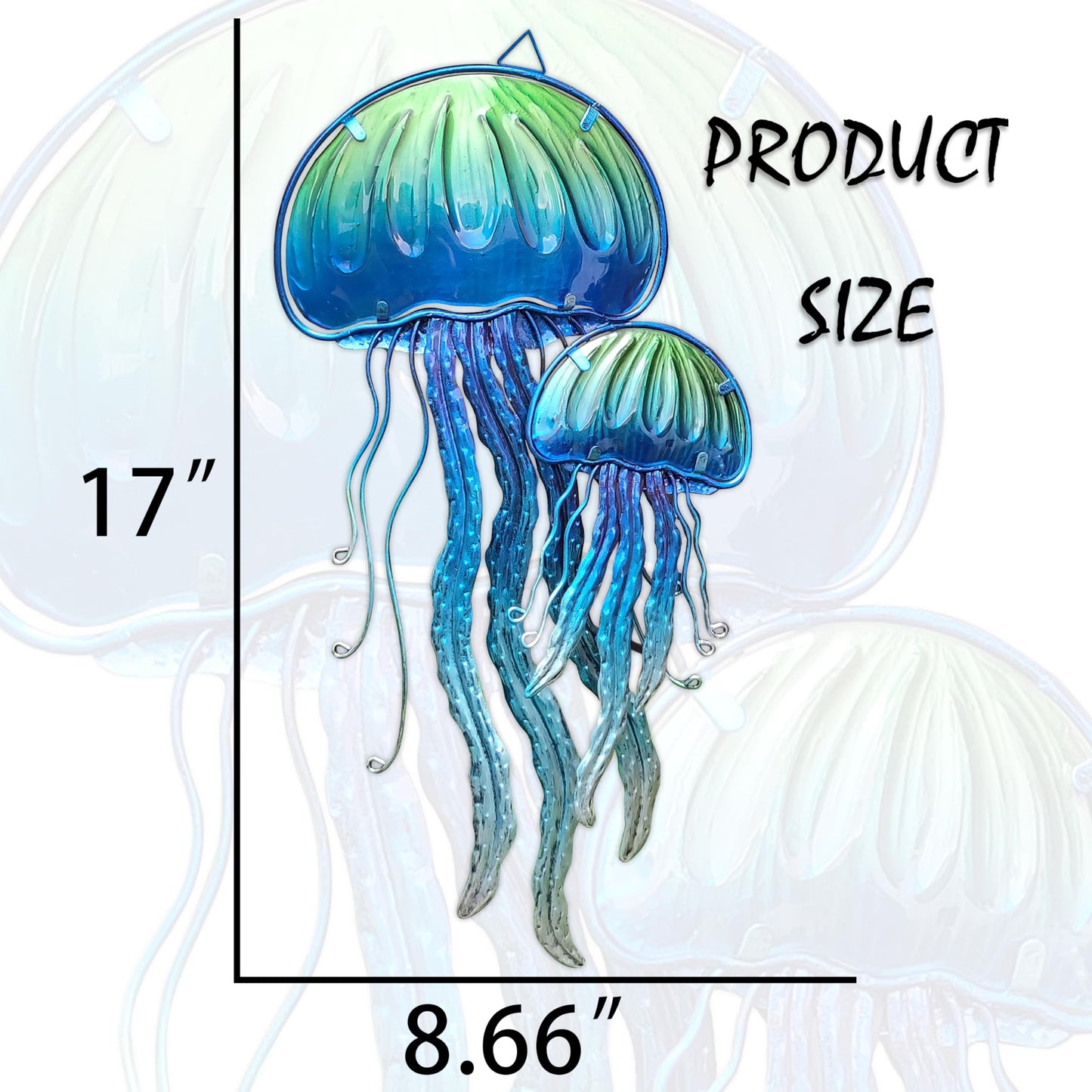 JOYBee Ocean Jellyfish Wall Art Decor-Sea Life Nautical Home Hanging Decor-Glass&Metal Jellyfish Decoration for Pool,Beach,Patio,Living Room,Bathroom,Boat, Coastal Decorations(17inch)