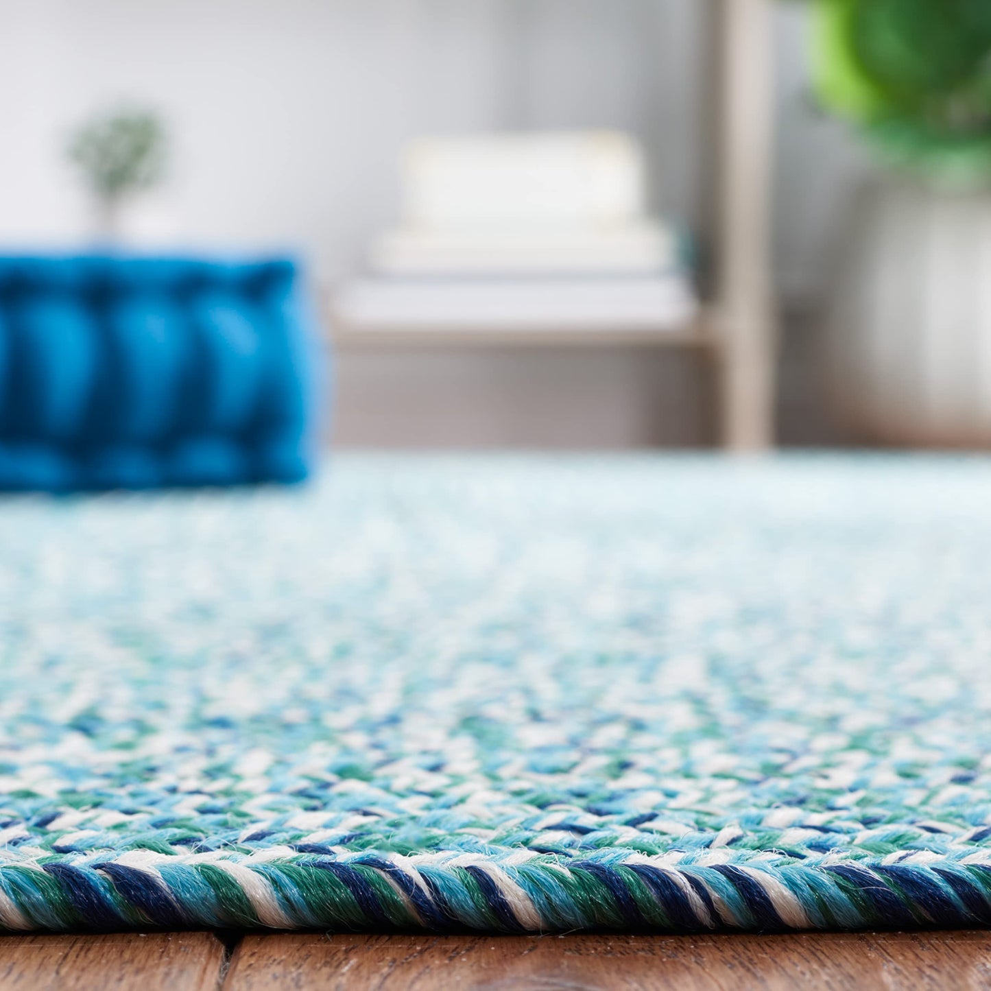 SAFAVIEH Washable Rug Outdoor Braided Collection - 2' x 3', Teal & Green, Handmade & Reversible, Non-Shedding & Easy to Clean, Ideal for Entryway, Patio, Kitchen, Mudroom, Front Door (BRA201K)