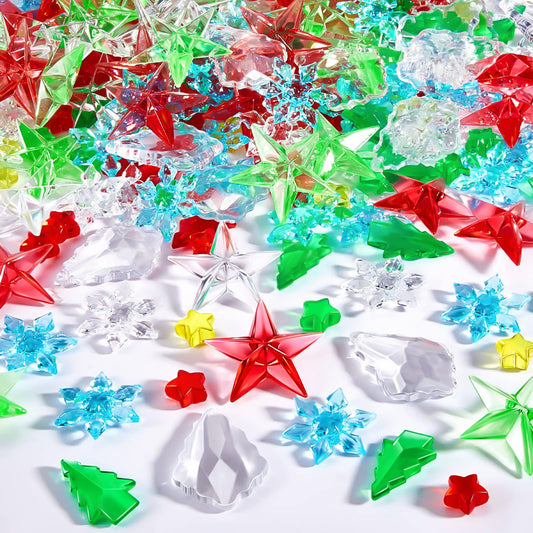 Deekin 240 Pcs Mini Christmas Party Decorations, Small Acrylic Christmas Tree Star Snowflake Ornaments, Miniature Ornaments Filler Table Scatter Vase Filler for Holiday Wreath Tree Gift DIY Craft