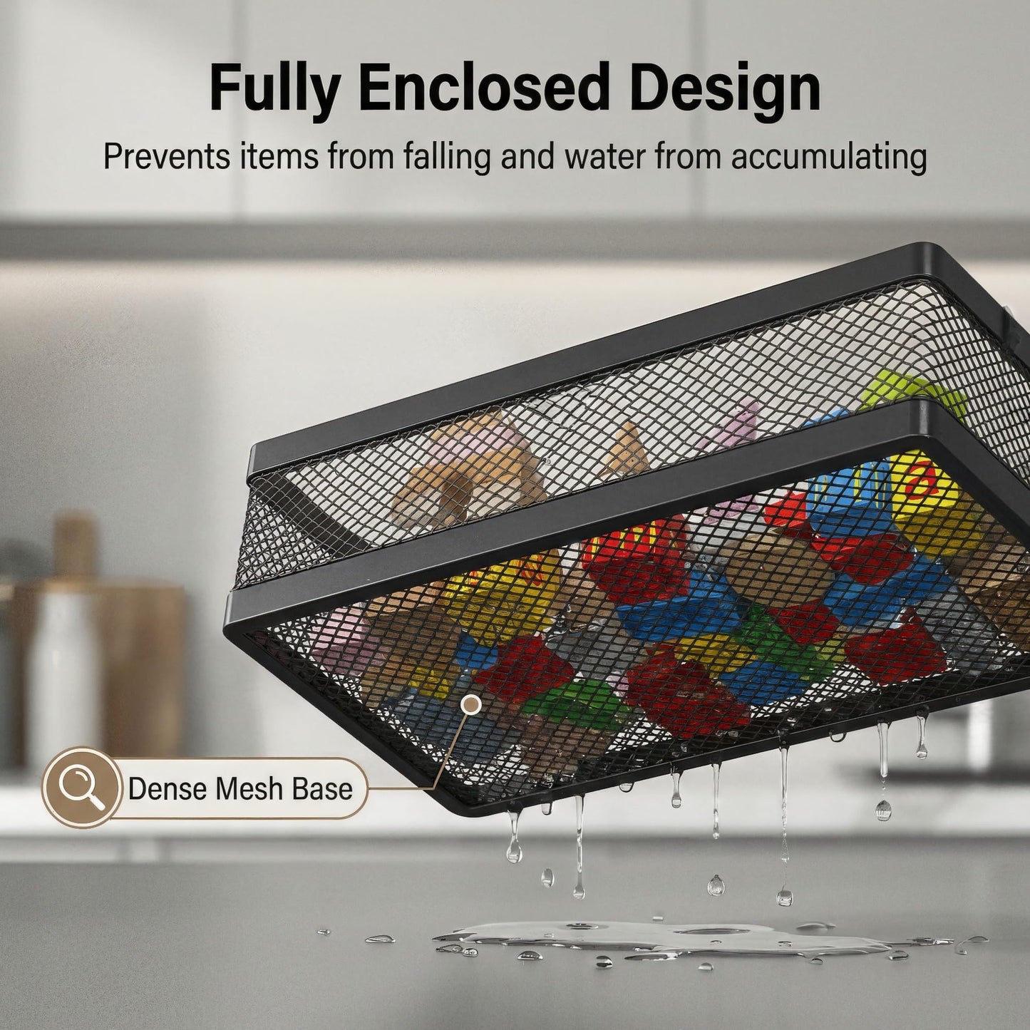 PUSDON Mesh Shower Caddy Wall Mount, Heavy Duty Adhesive Bathroom Shelf Organizer, Rustproof Floating Spice Rack for Kitchen Pantry, Holds 50 LBS, Multi-Purpose Storage Black-2 Packs (Netting)