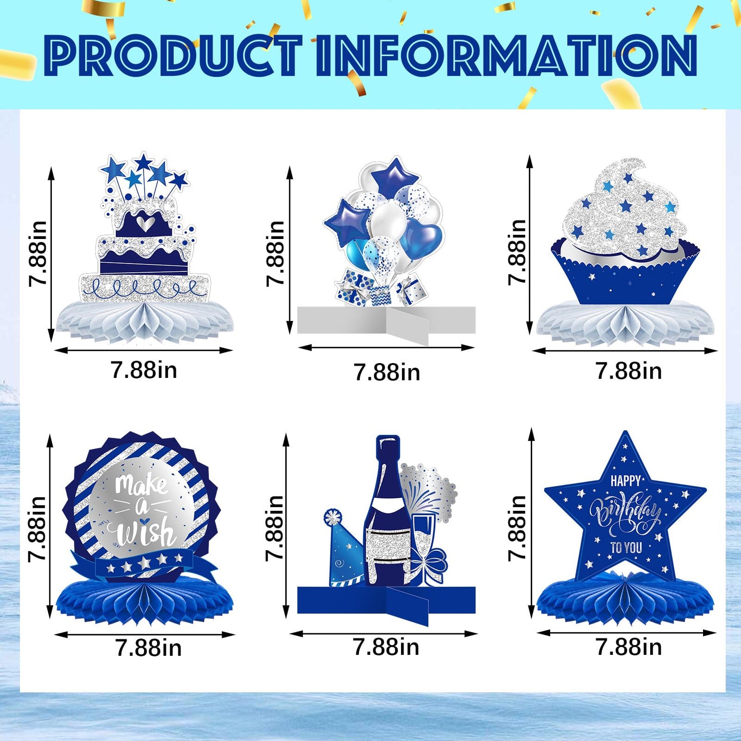 Clabby 12 Pieces Birthday Table Decorations Blue Honeycomb Centerpieces for Table Decor Cute Birthday Honeycomb Topper for Women Men Anniversary Theme Party Supplies Photo Props