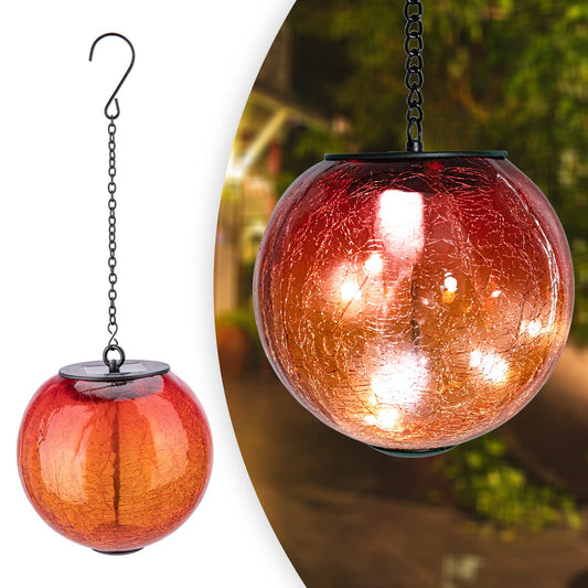 Hanging Solar Lights Outdoor Solar Lanterns Outdoor Decorative Cracked Glass Ball Lights Solar Powered Waterproof LED Globe Lantern for Outdoor Porch Patio Garden Decor Gift Orange