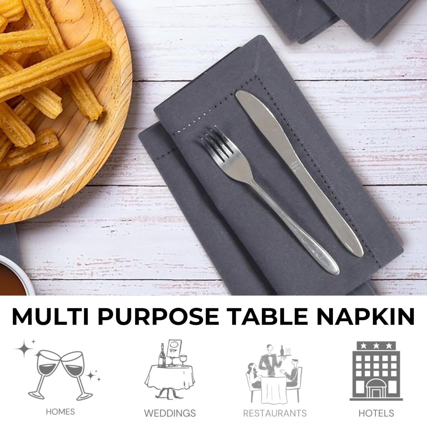 Bedding Craft Cotton Cloth Dinner Napkins Set of 12 – 18x18 Steel Grey with Hemstitched Mitered Corners – Machine Washable Reusable Napkins for Thanksgiving & Christmas
