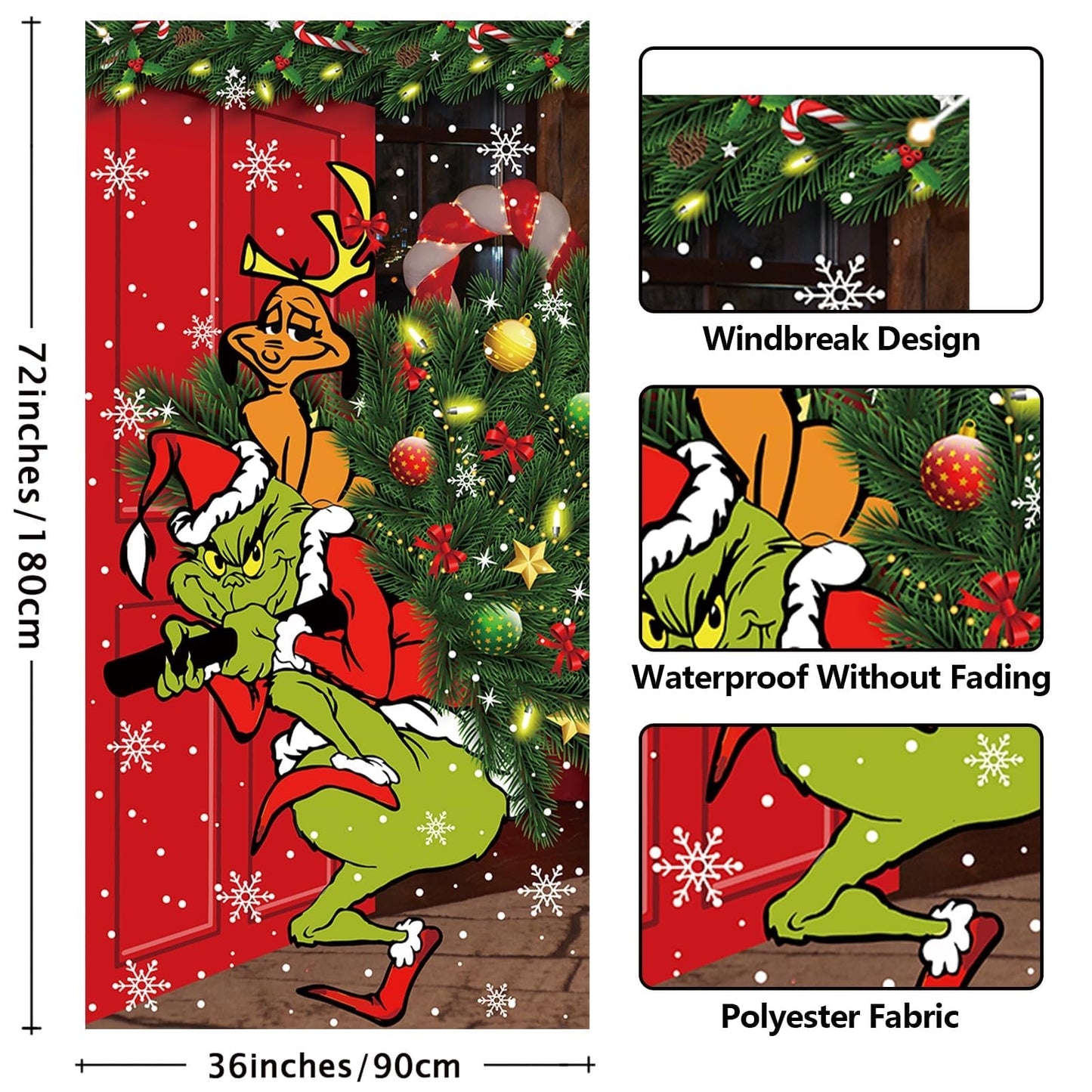 Green Christmas Decorations Door Cover Merry Christmas Door Cover 6 X 3ft Black Buffalo Grid Flag Photography Banner Christmas Xmas Winter Holiday Home Kitchen