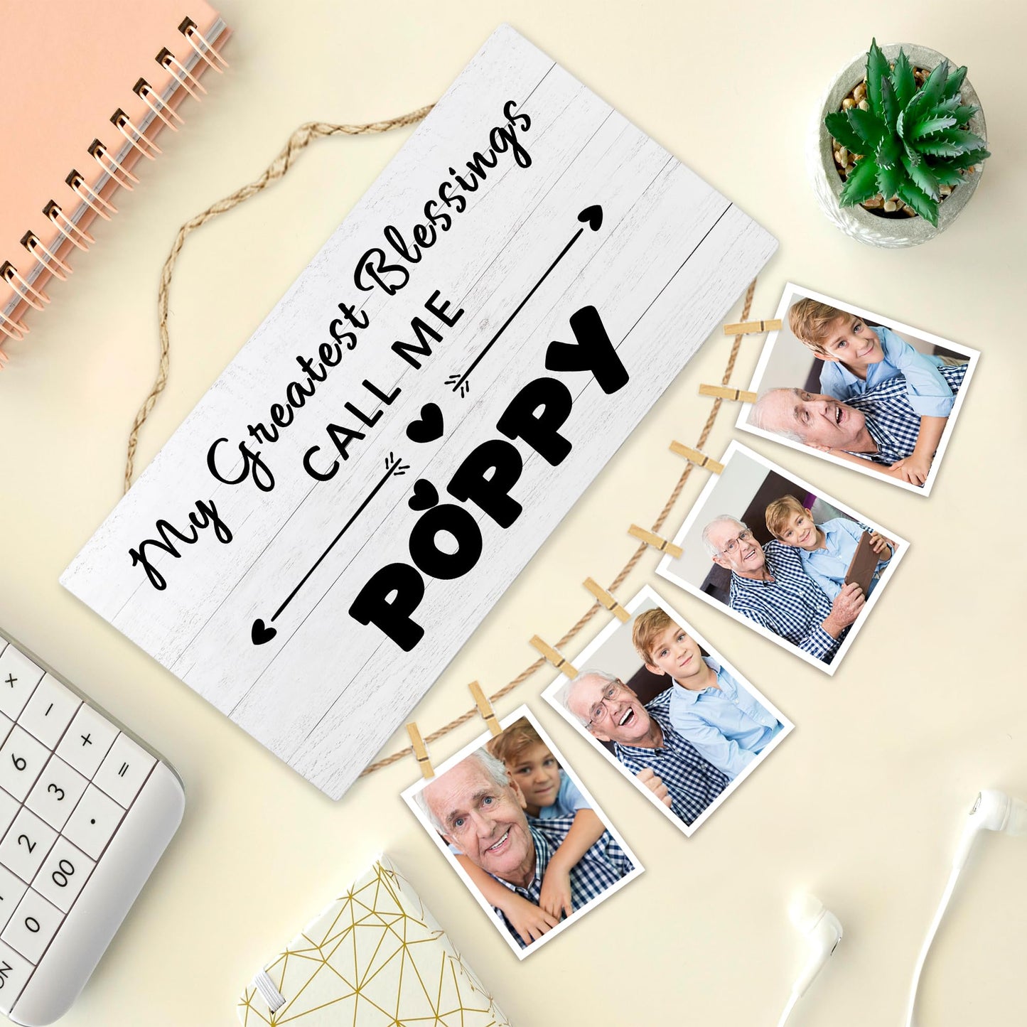 Hiuwevt Poppy Picture Frame Photo Hanging Display, Grandfather Gifts for Christmas from Grandkids Granddaughter Grandson, Best Grandpa Gifts Picture Board Photo Holder for Wall Decor