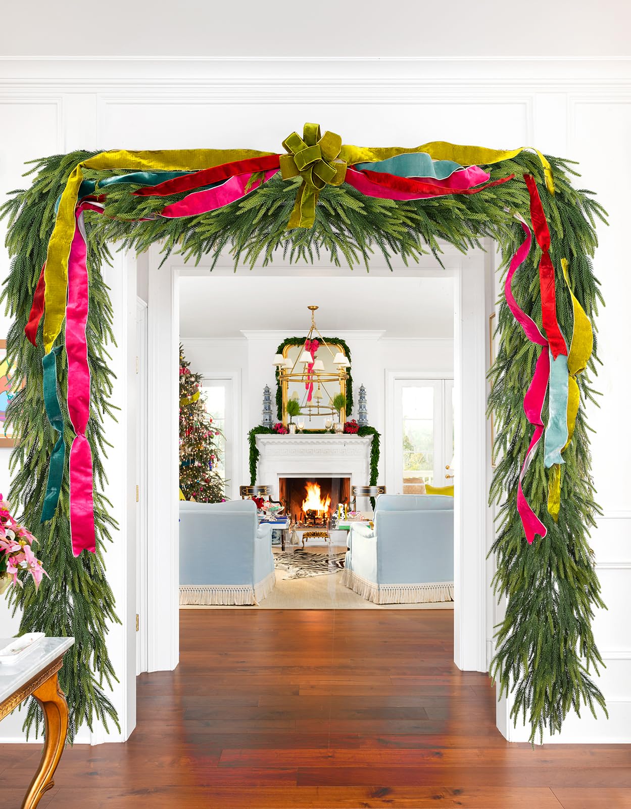 Lvydec Christmas Norfolk Pine Garlands, 6ft Real Touch Artificial Pine Garlands Greenery Faux Cedar Garland for Mantle, Holiday Indoor Outdoor Fireplace Winter Decor