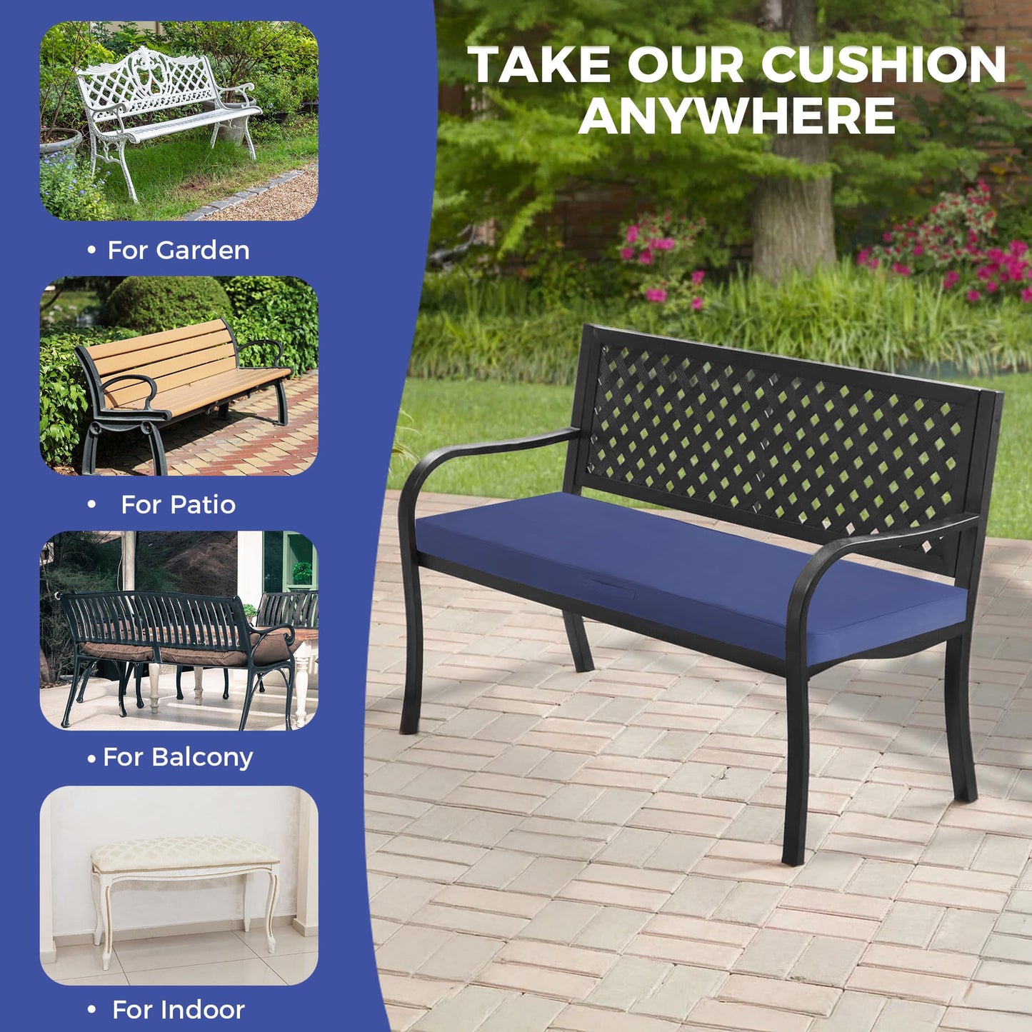 IPYNBAP Outdoor Bench Cushions for Outdoor Furniture, 48x18x3 Inch, Waterproof Bench Pillow, Fade Resistant Long Bench Seat Pads for Garden, Indoor, Porch Swing, Navy Blue