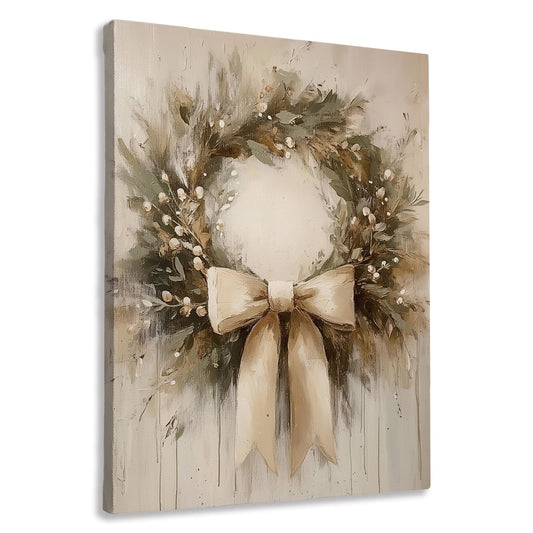 FTKBGHY Vintage Christmas Wreath Canvas Wall Art Framed, Christmas Room Decor, Rustic Farmhouse Winter Holiday Xmas Poster Prints Wall Decorations for Home Bedroom Living Room, 11x14 Inch
