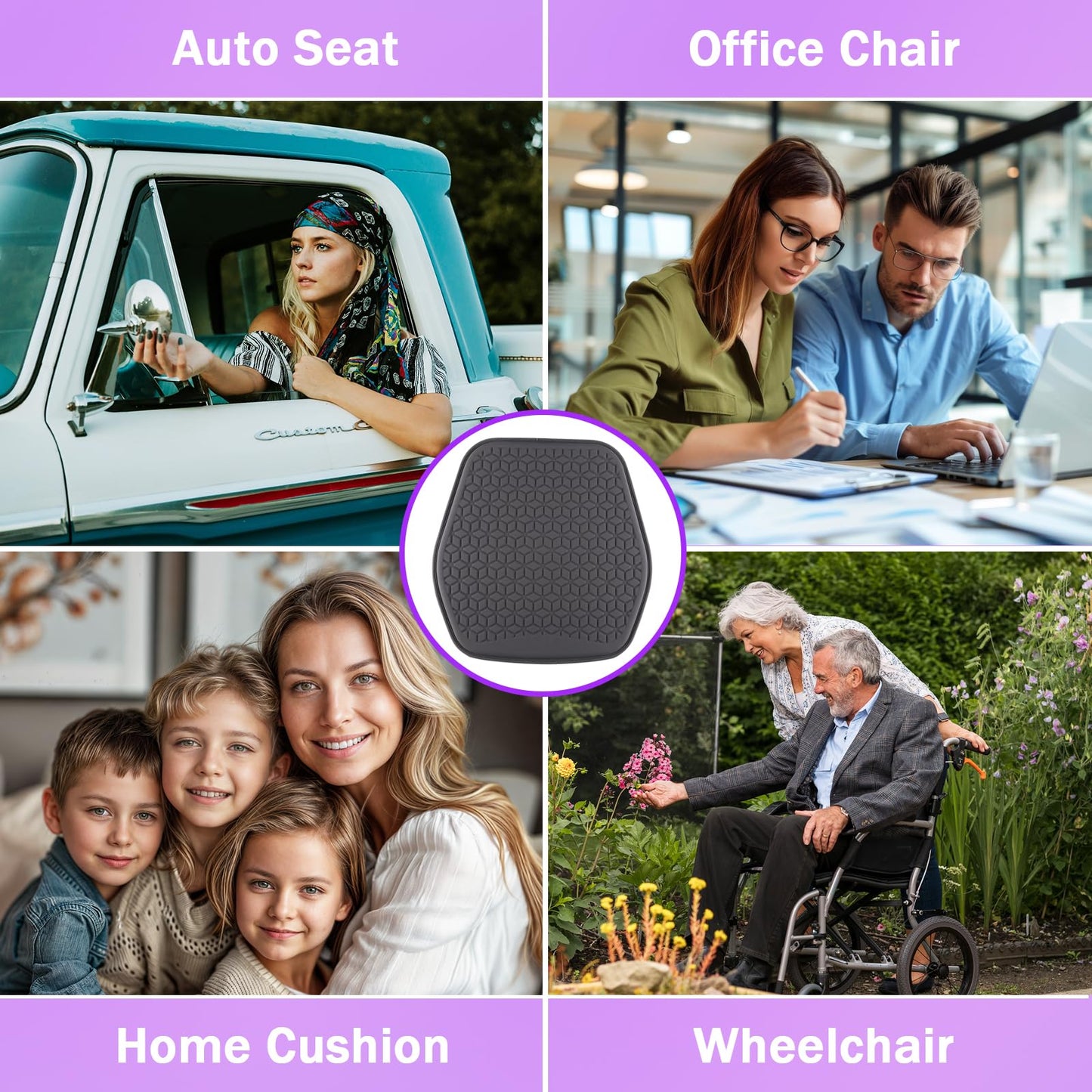 Binsheo Thin Gel Seat Cushion for Car Seat, Office Chair, Wheelchair, Golf Cart - Slim Design Non-Slip Car Seat Cushions with 0.7 Inch Gel - Sciatica & Coccyx Pain Relief (Fabric, Dark Grey)