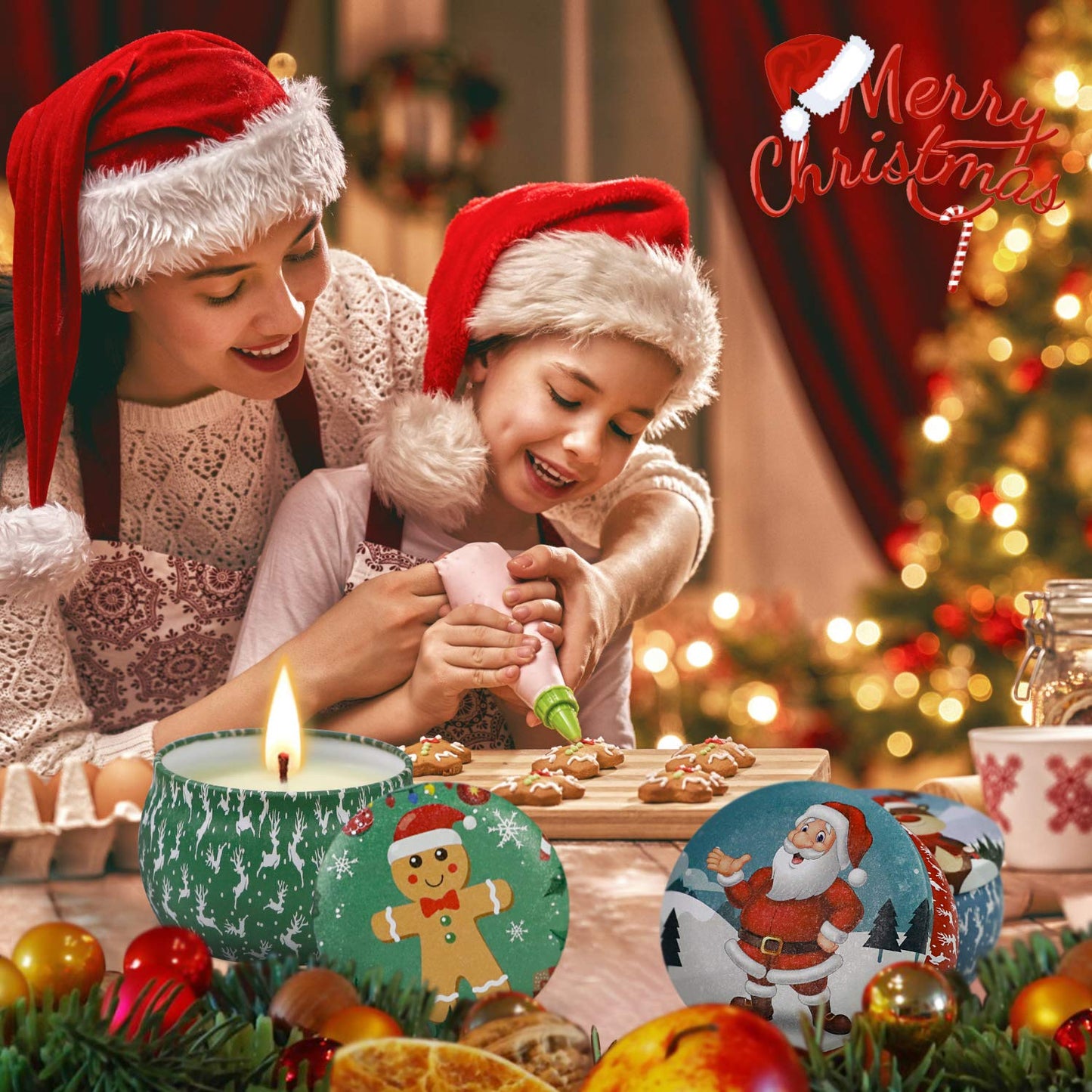 Christmas Candles, 4 Pack Scented Candles, Christmas Gift for Women, Soy Candles Set, 120H Burning Time, Aromatherapy Candle for Meditation, Yoga, Relaxation, Bath, SPA, Ideal Gifts for Women