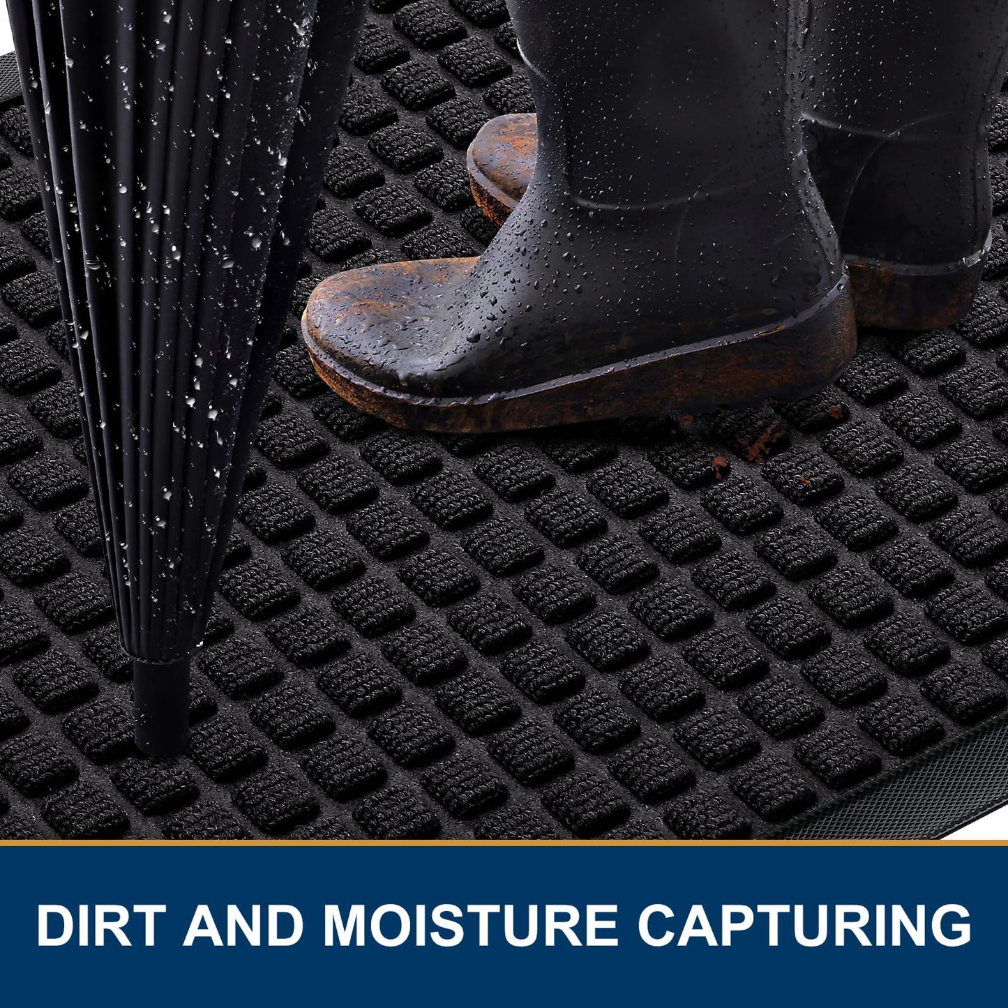 Smiry Front Door Mat Outside Entrance, Heavy Duty Natural Rubber Doormat, Non Slip, Trap Dirt and Moisture, Easy Clean, Low Profile Welcome Floor Mats for Indoor Outdoor Entry, 29.5x17 Inch, Black