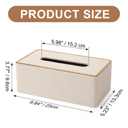Tissue Box Cover, PU Leather Tissue Box Holder Rectangular Box Covers for Home/Office/Car Decoration 9.84"X5.23"X3.77" - Beige