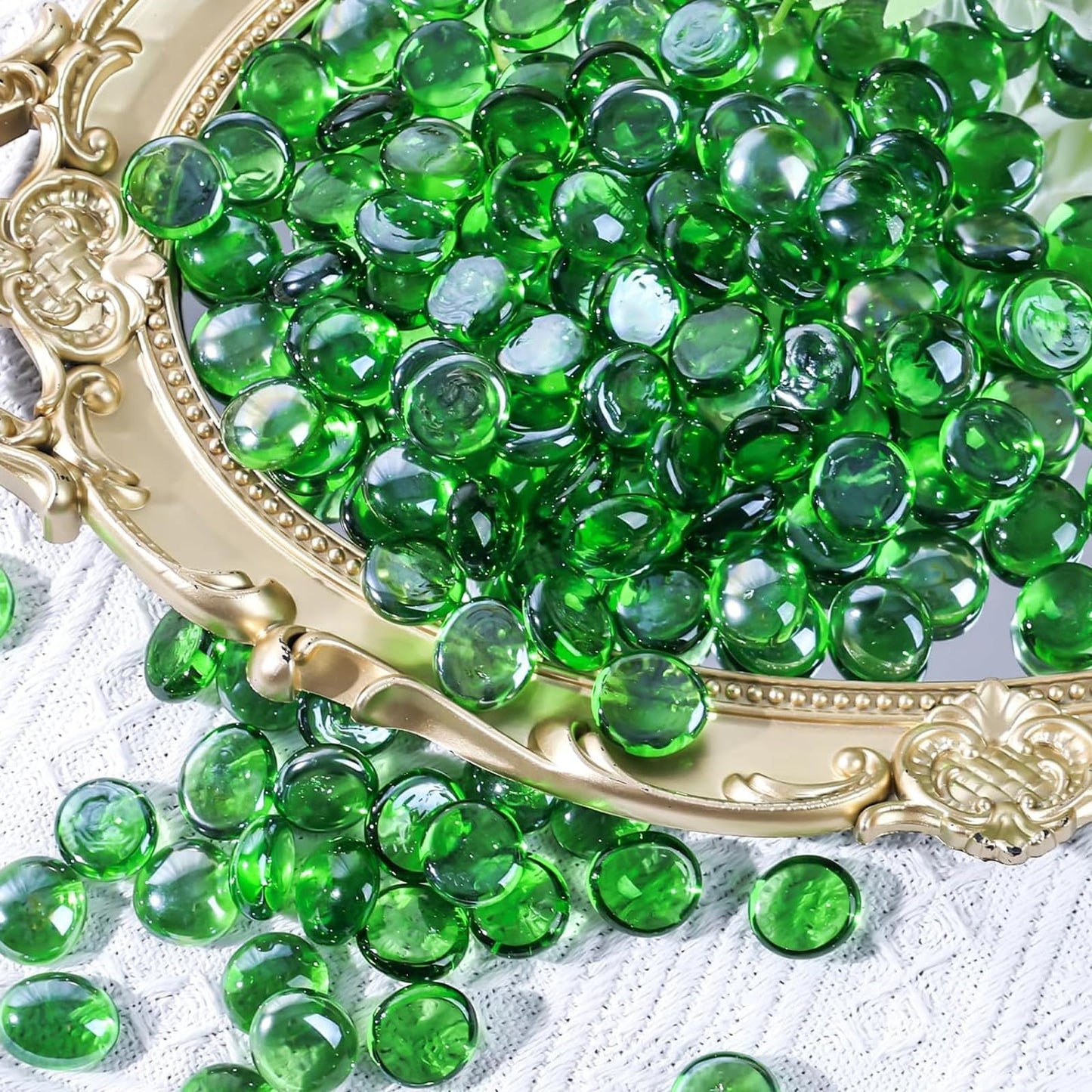 DomeStar 2LB Green Flat Glass Marbles, Decorative Marbles for Vases Aquarium Pebbles Fish Tank Rocks Vase Fillers DIY Crafts Table Scatter Decor