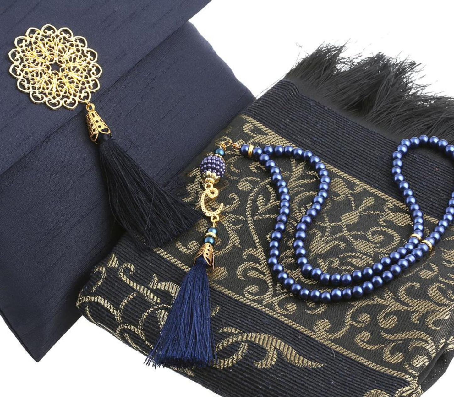 Prien Muslim Prayer Rug with Tasbih and Portable Bag, Muslim Gift for Women Men, Mubarak Islamic Box, Soft Mat Islam Gifts Set, Turkish Sajadah for Ramadan, Eid, Hajj, Travel, Pray (Navy Blue)