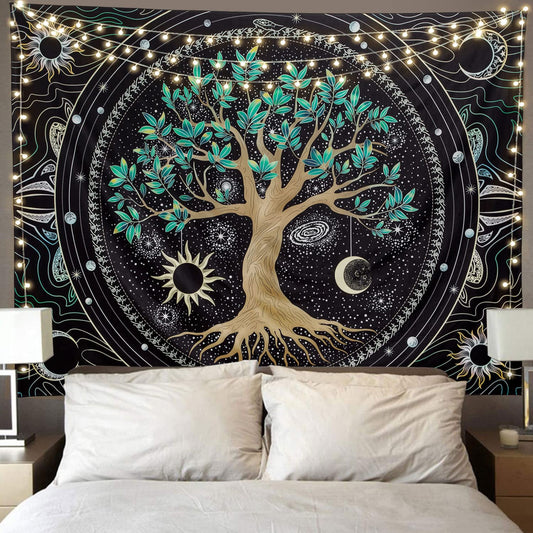 FLY SPRAY Tree of Life Tapestry Aesthetic Trippy Tapestries Wall Tapestry's Large Hippie Sun Moon Space Tapestrys Forest Wall Hanging Decor Green Nature Home Talestry for Bedroom,Living Room,Ceiling