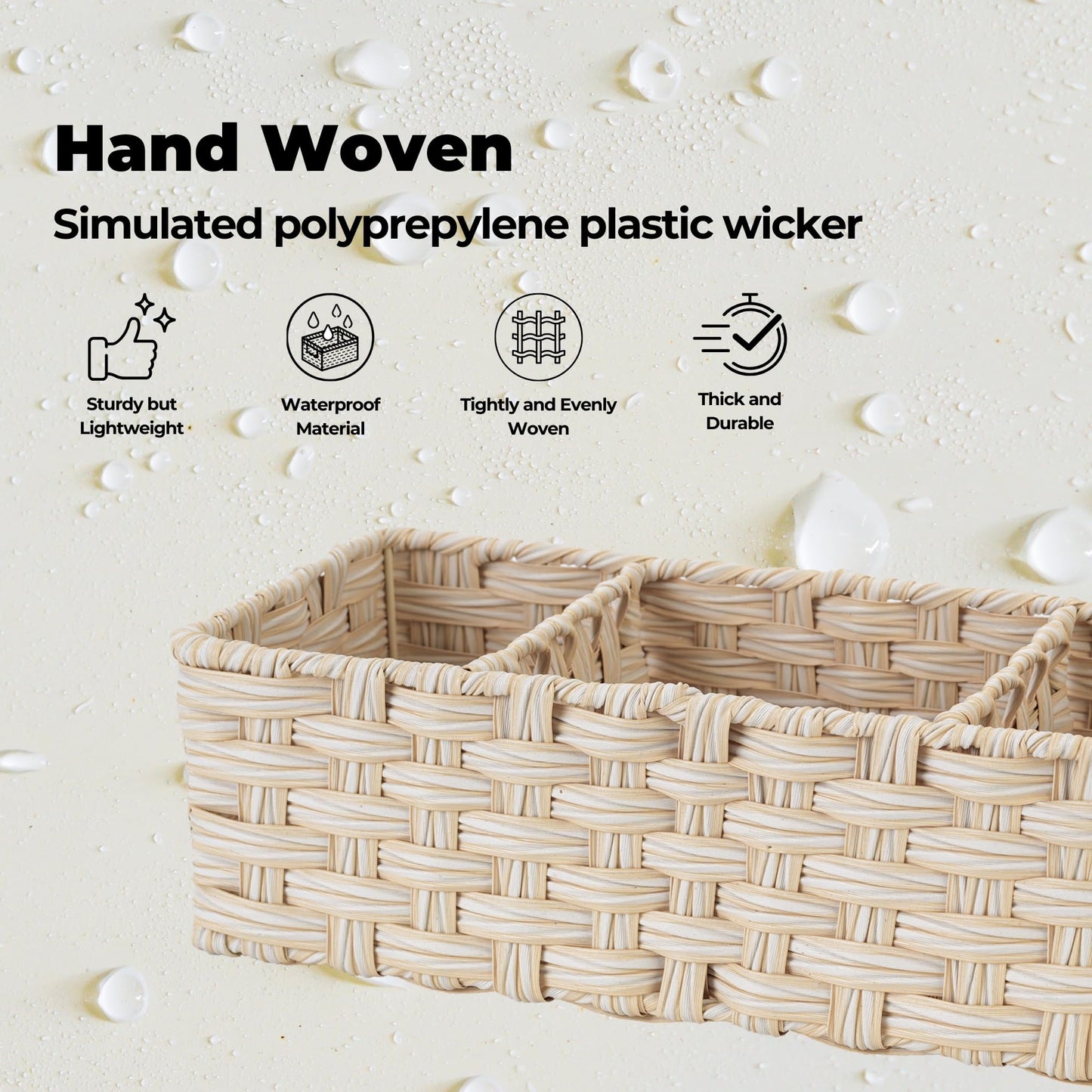 GRANNY SAYS Bathroom Baskets for Organizing, Wicker Basket for Storage, Wicker Baskets for Shelves, Waterproof Back of Toilet Storage Basket, 3 Section Bathroom Organizer Basket, 2-Pack