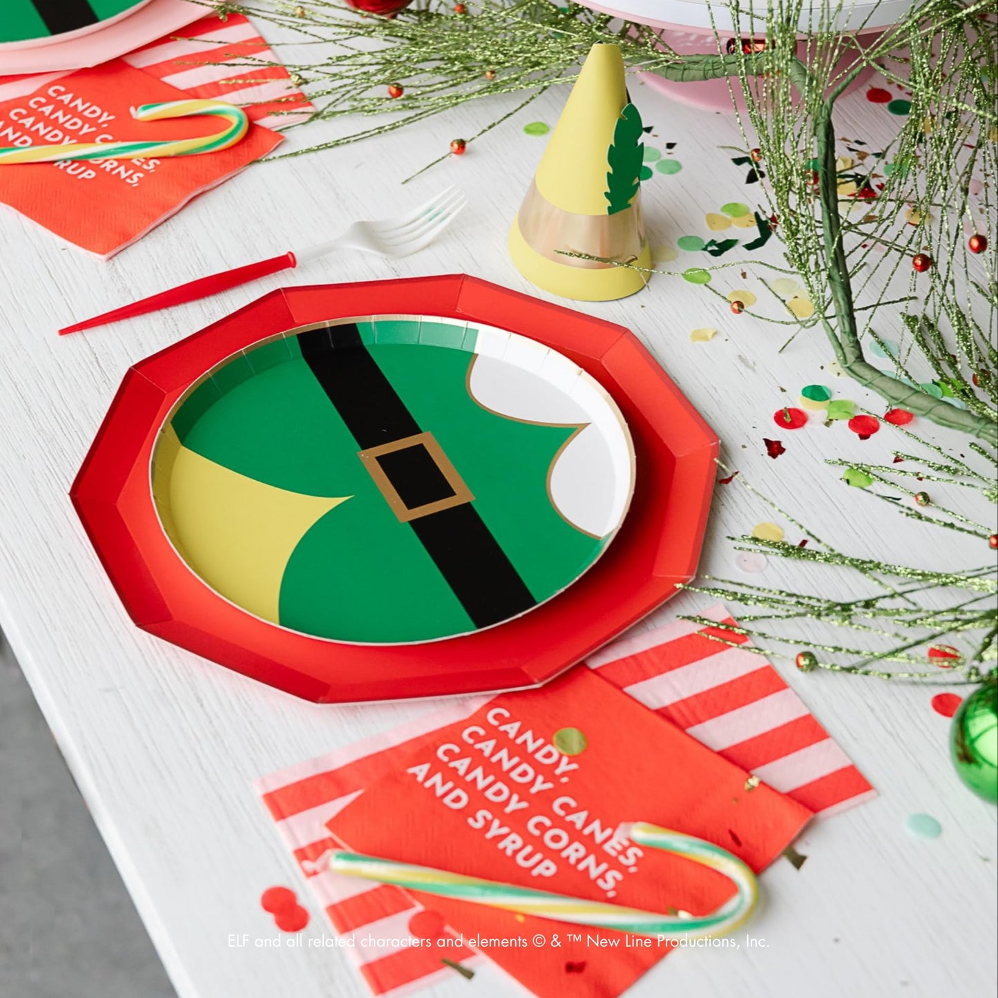 Elf Merchandise Small Plates by Bonjour Fete | Elf Christmas Décor, Birthday Decorations, Buddy the Elf, Disposable Plates| 8.25" D (8 Pack)