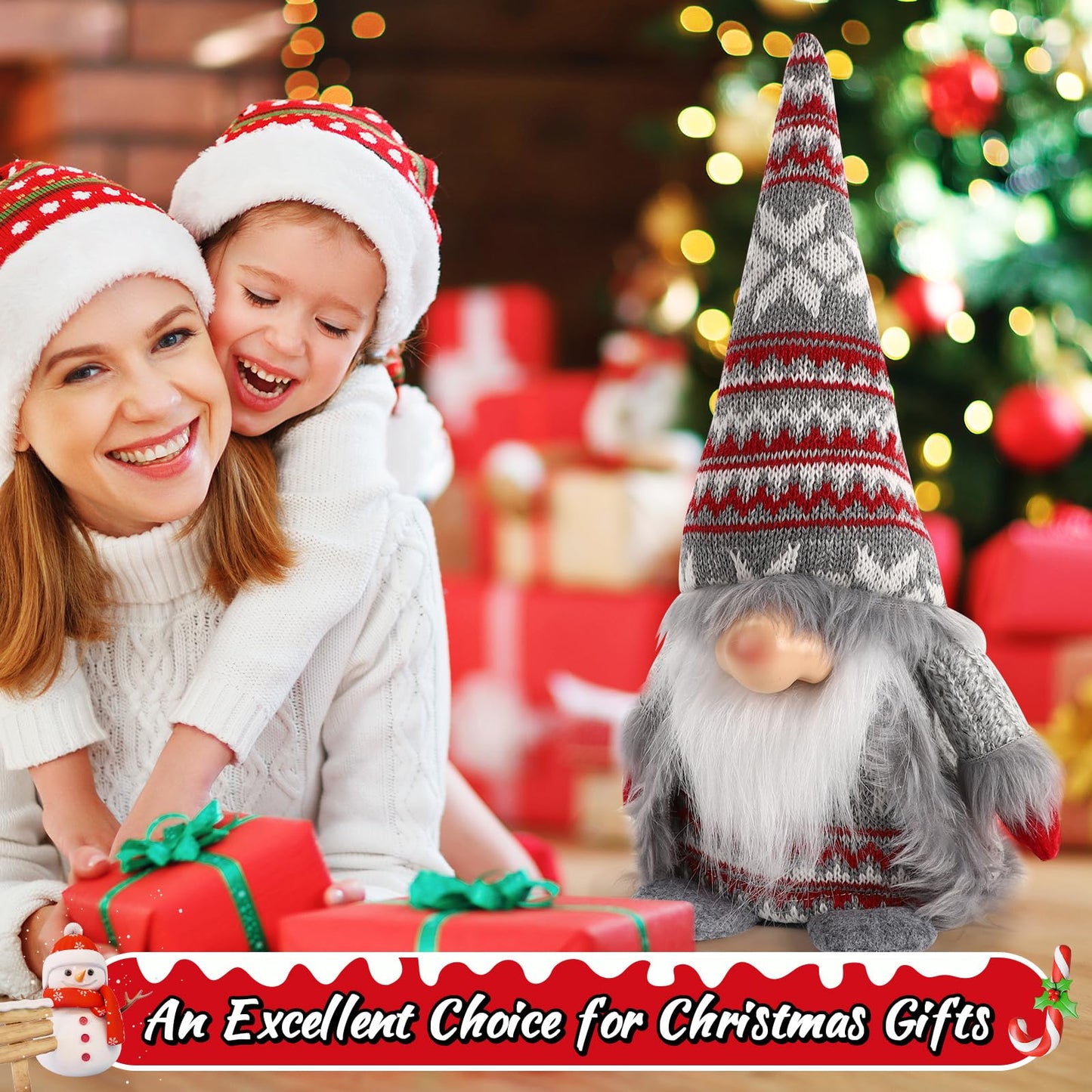 DUJSRZL Gnome Christmas Decorations - Santa Plush Ornaments Holiday Elf Dwarf Thanksgiving Halloween Valentines Nordic Gifts for Home Tiered Tray Tabletop Décor (Grey)