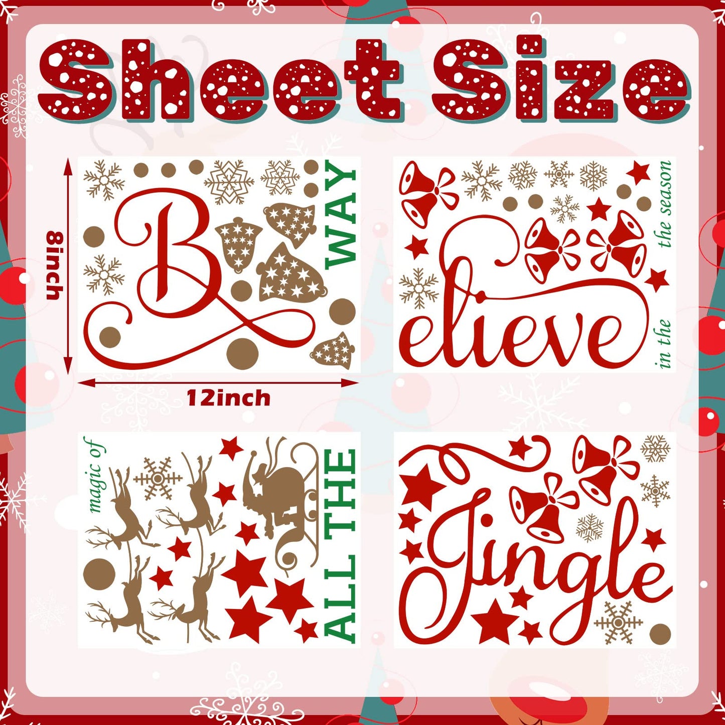 Hotop 4 Sheets Christmas Wall Decals Believe Quote Wall Stickers Christmas Wall Decor Reindeer Snowflakes Window Clings Vinyl Wall Art Decal Removable for Christmas Party Supplies Home Window Decor