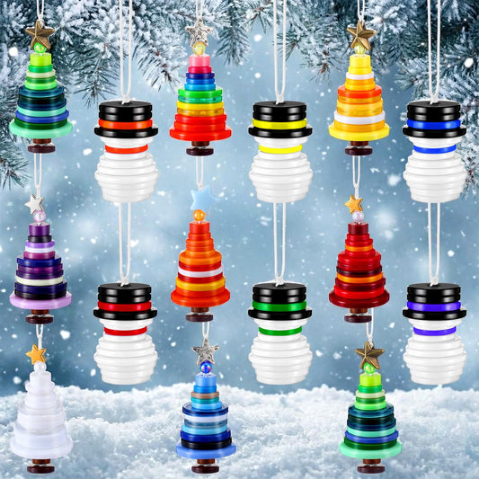 Soulchen 16 Sets Button Winter Ornament Kit Button Christmas Tree and Snowman Craft DIY Hanging Ornament Kit for Home Winter Holiday Party Decor