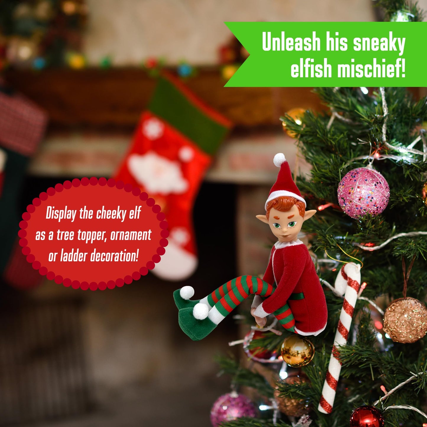 The Original Elf 12" Plush Christmas Elf Doll – Poseable Shelf Sitter with Flexible Dangling Legs – Perfect for Christmas Decorations, Toy Elf for Kids, Mini Elves, and Tree Topper (Boy)