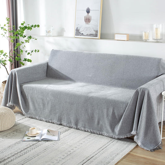 Foreate Sofa Cover Throw Couch Cover with Tassels Chenille Sectional Sofa Cover Blanket - Furniture Protector Couch Slip Cover Machine Washable for Pets Kids Dogs, 71’’ x 134’’, Light Grey-Tassel