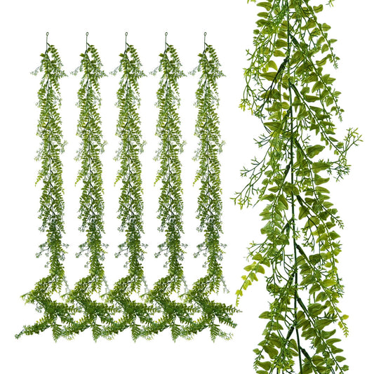 PENGYEE 6 Pack 5.57ft Artificial Greenery Garland for Table, Leaf Garland for Room Decor, Fern Garlands for Decoration, Fake Vines Hanging Plants for Home Bedroom Garden Wall Wedding Decor