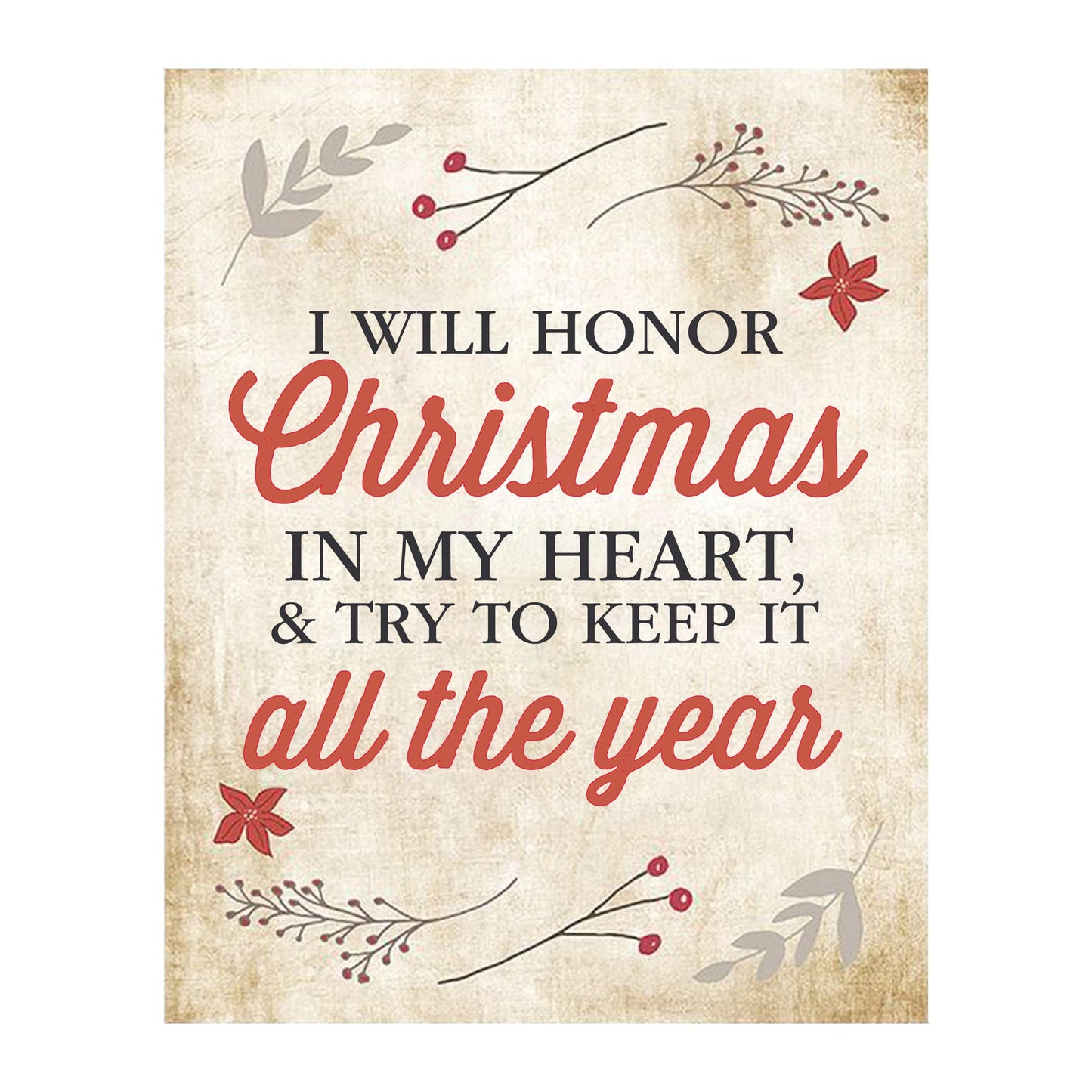 AMERICAN LUXURY GIFTS I Will Honor Christmas In My Heart - Festive Inspirational Holiday Wall Art 8x10 Unframed, Christmas Carol Quote Print for Home, Farmhouse, Office, and Kitchen Decor