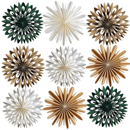 EASY JOY Christmas Hanging Decorations - 9Pcs 3D Christmas Tree Paper Hanging Decor Green White Light Brown Snowflake Ornaments Christmas Decorations Outdoor Indoor for Xmas New Year Window Boho Door