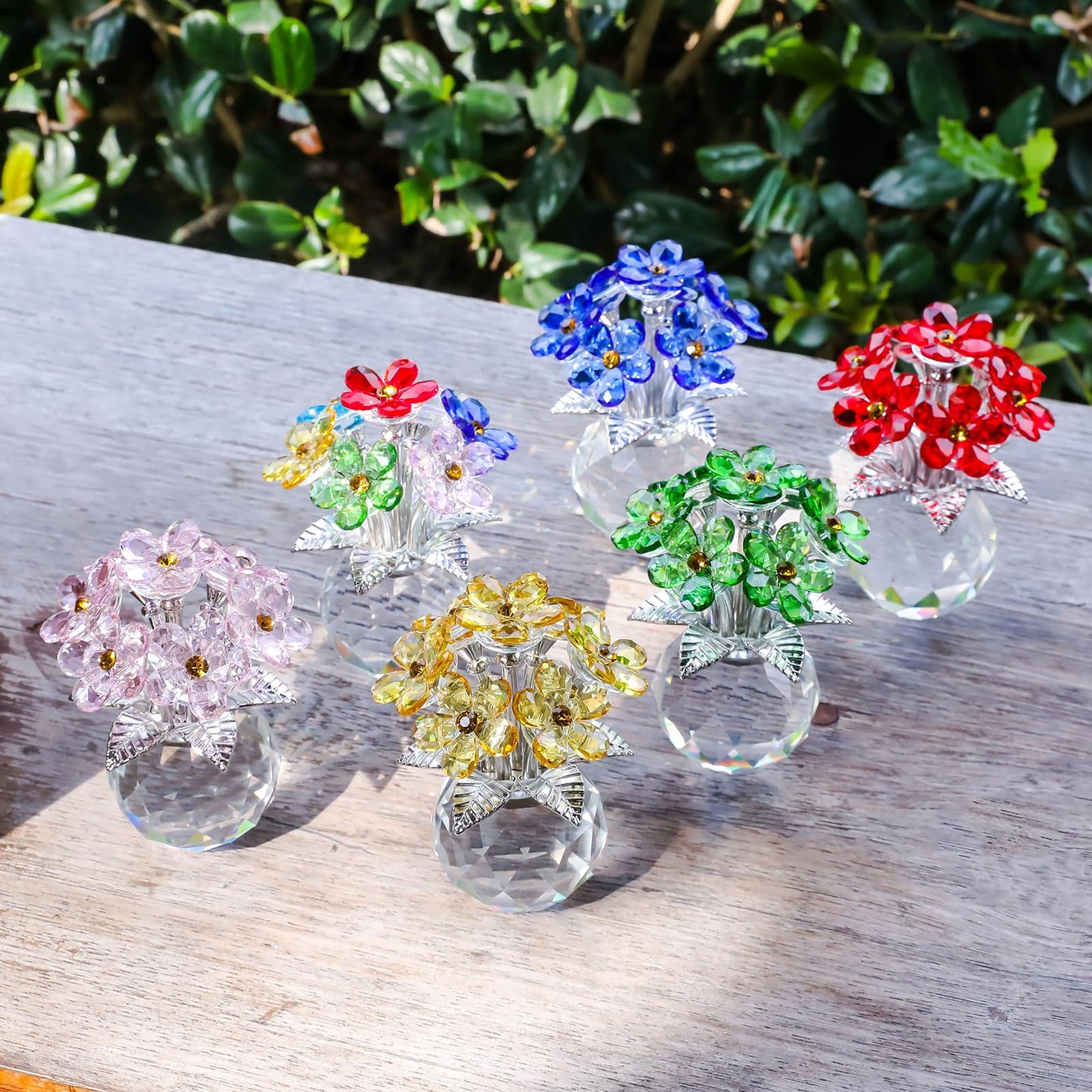 JATYFING Crystal Forget-Me-Not Flower Figurine, Pink and Clear, 4.1 inches, Decorative Crystal Display