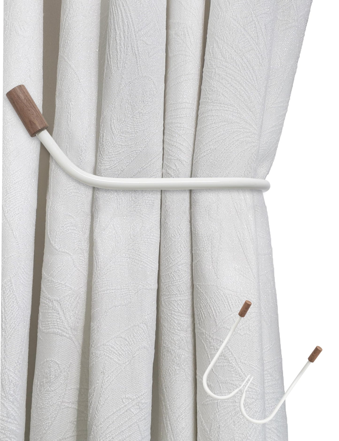 Curtain Tiebacks Rustic Holdbacks for Drapes, Farmhouse Tie Backs for Curtains, Metal Iron Holder, Natural Boho Decor Drapery Holder for Black/Sheer Drapery, Pack-2, White