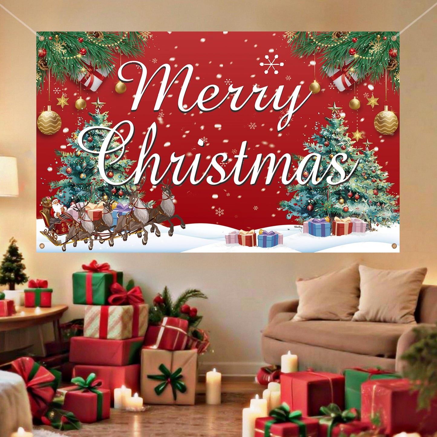 HOOSUN Christmas Decorations,72 x 44 Inch Merry Christmas Backdrops for photography,Xmas Banners Party Decorations,Xmas Photo Booth Backdrop Party Banner for Wall,Yard,Garage