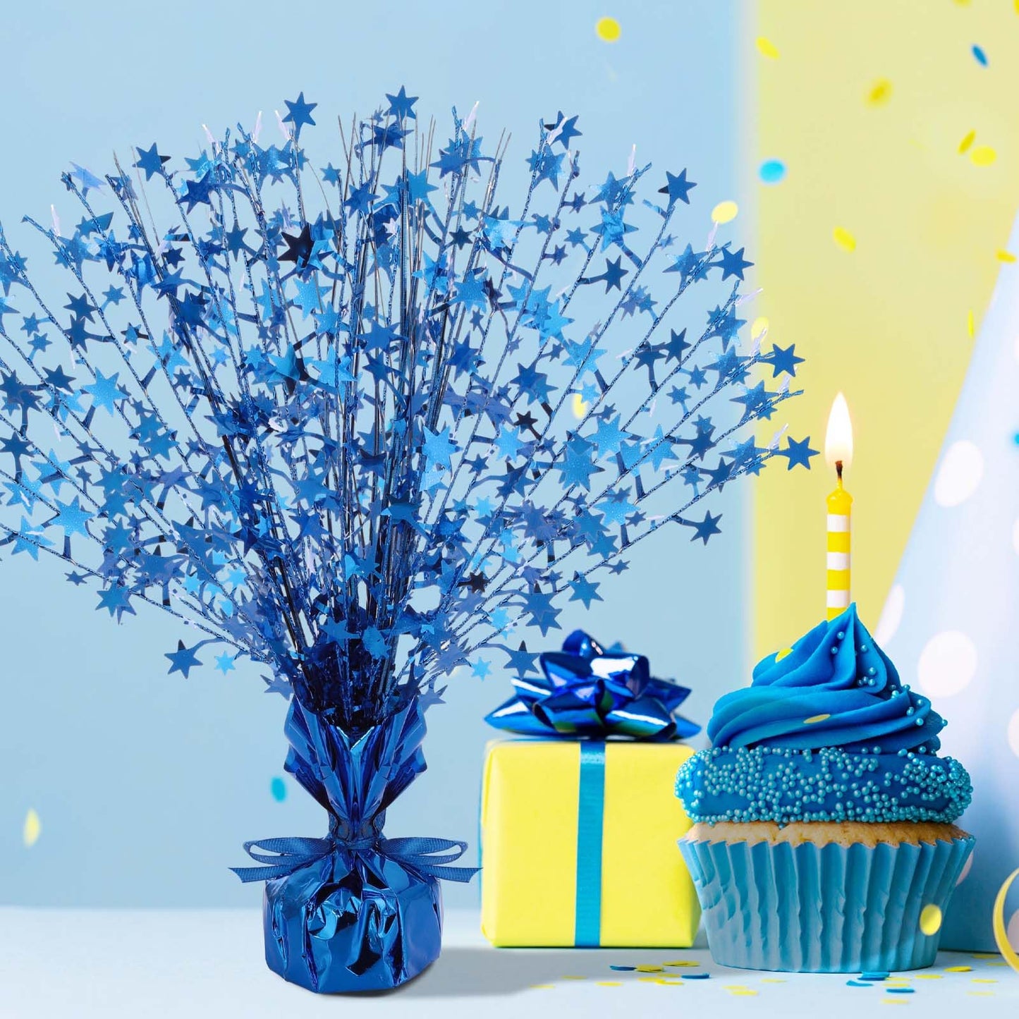 Crowye 6 Pcs Metallic Foil Spray Centerpiece Party Star Decoration Table Decor for Birthday Wedding Graduation Bachelorette Spring Party Holiday(Blue,Small Star)