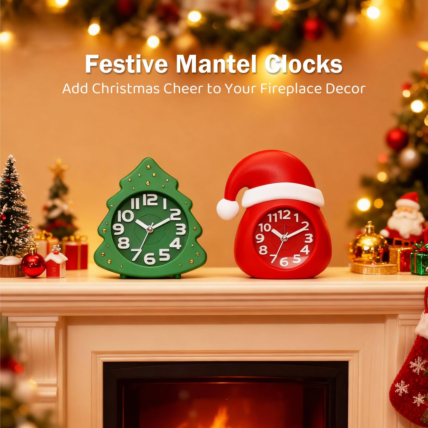 AYRELY® Christmas Alarm Clock Gift Set – 2 Silent Analog Clocks (Santa Hat & Christmas Tree), Ready-to-Gift Holiday Edition for Kids & Family, with Festive Gift Box