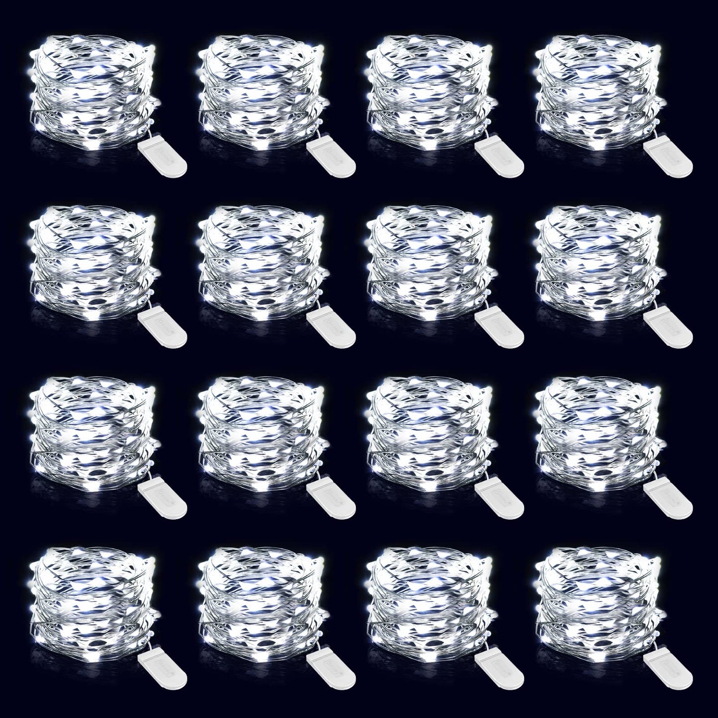Onforu 16 Pack White Fairy Lights Battery Operated String Lights, 6.5ft IP67 Waterproof Twinkle Lights LED Lights for Strings Wedding Centerpiece Decor Christmas Bedroom