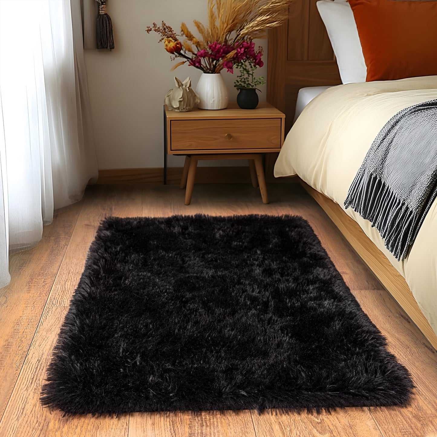 Quntue Small Black Area Rug, 2x3 Rug for Bedroom Shaggy Throw Rugs for Dorm Rug, Soft Shag Carpet for Kids Room, Plush Comfy Fluffy Bedside Rug for Home Decor Aesthetic