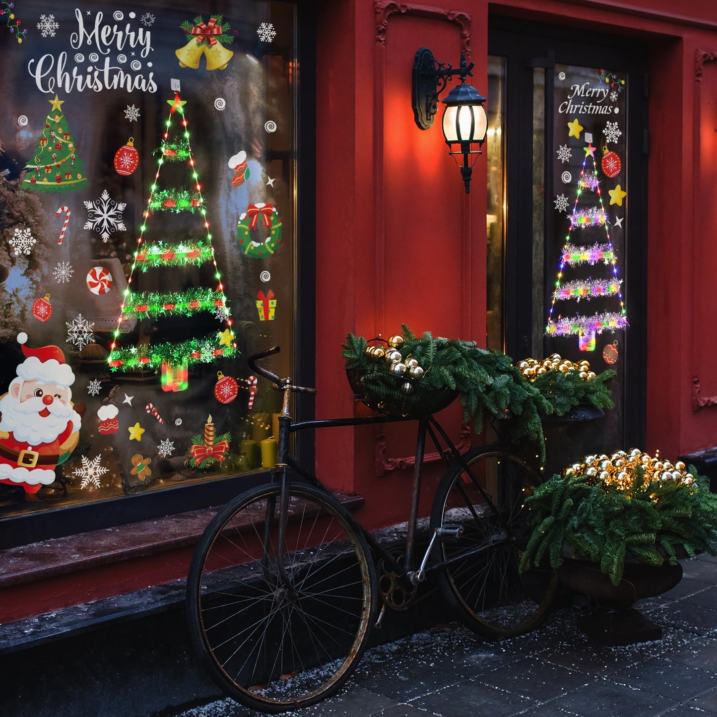 Toodour Christmas Decorations Indoor Lights, 2.65ft LED Christmas Lights, Red & Green Wall Window Hanging Light, Battery Operated Holiday Decoration for Outdoor Garden New Year Home Decor