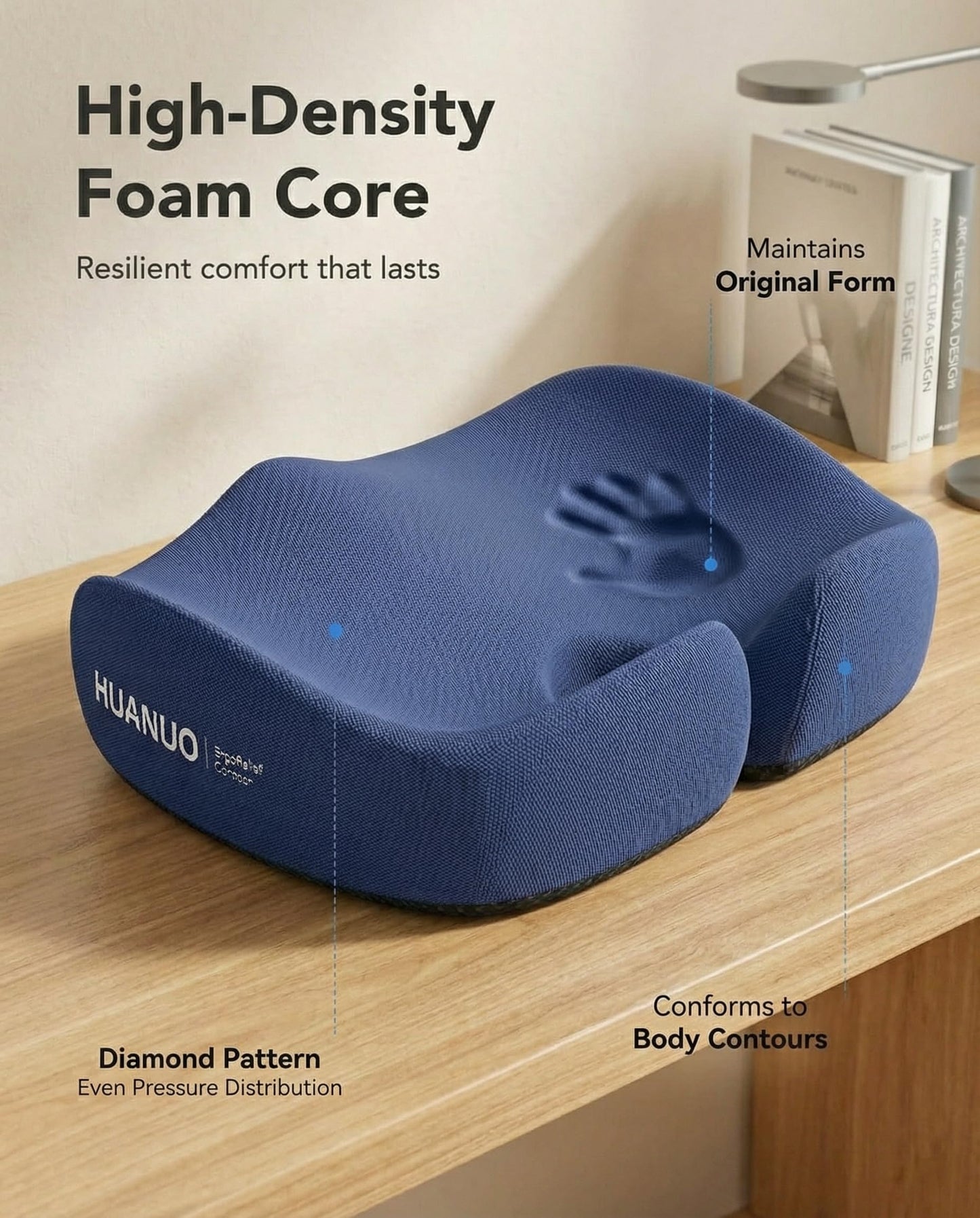 HUANUO Ergonomic Seat Cushion for Office Chair, Extra Large Car Seat Cushion, Tailbone and Back Support, Cooling Gel Enhanced, 4-Zone Pressure Relief Chair Cushions for Office, Car, Wheelchair