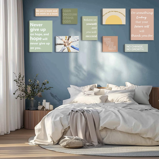 Motivational Wall Decor for Living Room Inspirational Wall Art Motivational Quotes Posters Positive Affirmation Office Wall Decor Set of 9 Canvas Prints Framed Artwork
