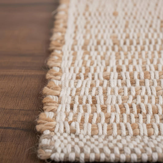 Neutral Jute Boho Rug 2x3 ft Braided Rug 2X3 - Earthy Farmhouse Cotton & Jute Carpet - Braided Rug for Kitchen - Reversible Woven Rug