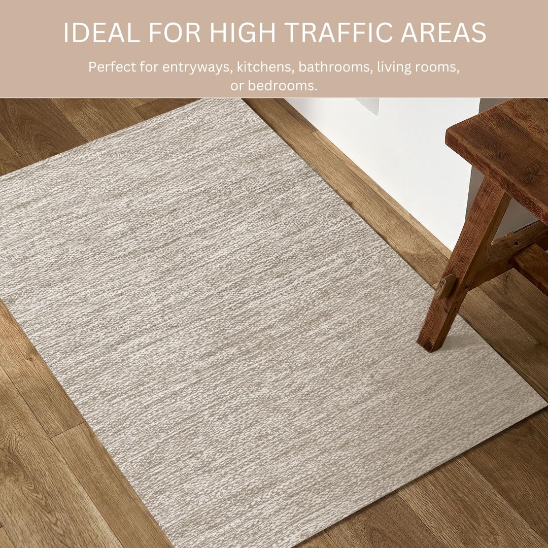 CottonCove Hand Woven Area Rug 2x3 Feet - Rustic Farmhouse Boho Accent Rug for Living Room Bedroom Kitchen Entryway Floor Mats - Ideal for High Traffic Areas 100% Cotton Rag Rug Natural