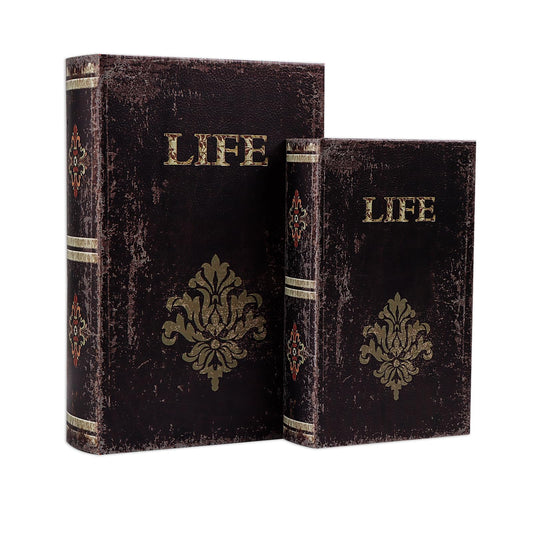 SICOHOME Decorative Book Box Set of 2 Wood Faux Book Box with Faux Leather Detailing Trinket Keepsake Vintage Wooden Treasure Chest for Women Kids Gifts Home Decor Christmas Ornament Storage
