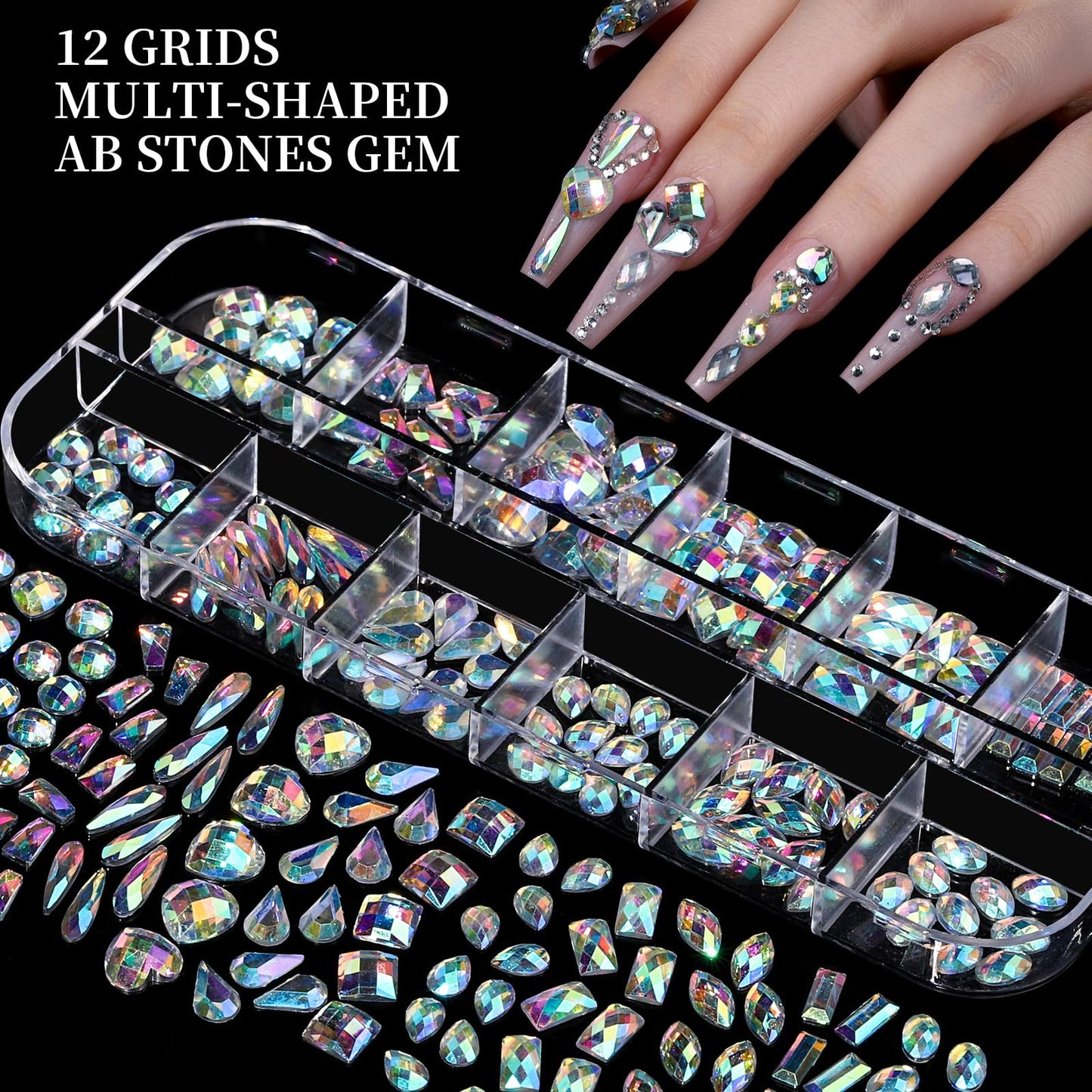 FANDAMEI Nail Charms, Nail Rhinestones Kit with 8 Boxes of Nail Gems, 3D Charms for Nails, Colorful Clear Flatback Rhinestones, Charms Y2K for Nails, Multi Shape Pearls Jewels for Crafts