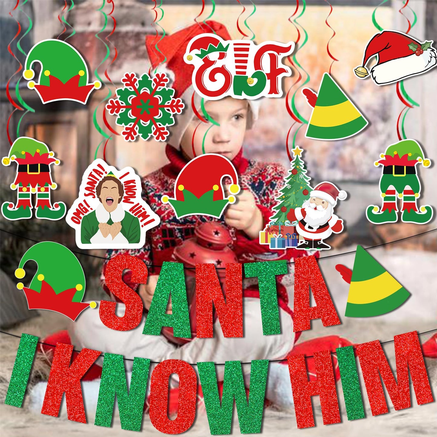 Santa I Know Him Banner Buddy The Elf Christmas Decorations Buddy The Elf Banner for Christmas Elf Decorations