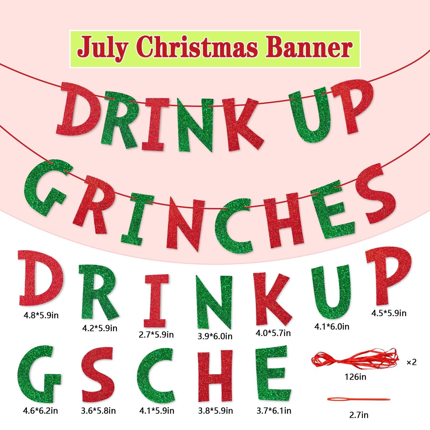Rismise Drink Up Christmas Decorations Red Green Glittery Christmas Banner Xmas Garland Banners Winter Holiday Garland Photo Props Banners Christma Party Decorations for Xmas Backdrop Decorations